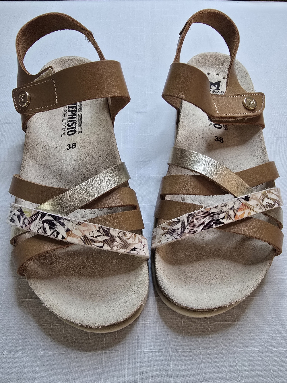 Mephisto Women's Brown Metallic & Patterned Multi-Strap Sandals Boho Scandigirl